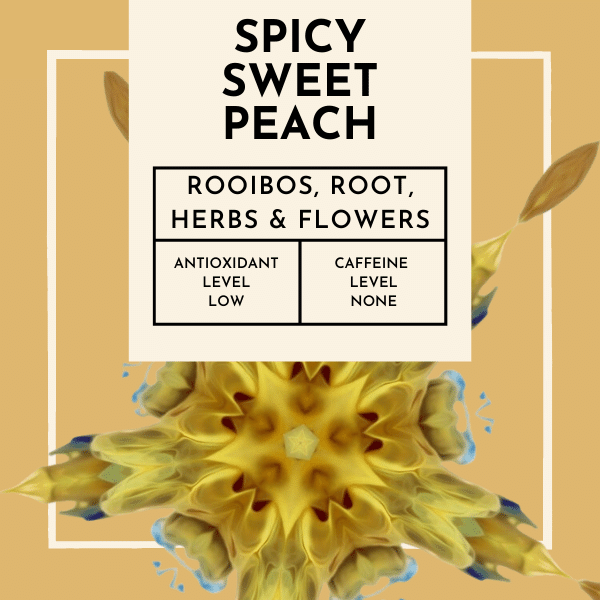 Spicy Sweet Peach Tea. Embark on a tantalising journey of flavours with Spicy Sweet Peach tea, where a harmonious blend of tingly sharp ginger and luscious sweet peach creates a captivating symphony for your taste buds