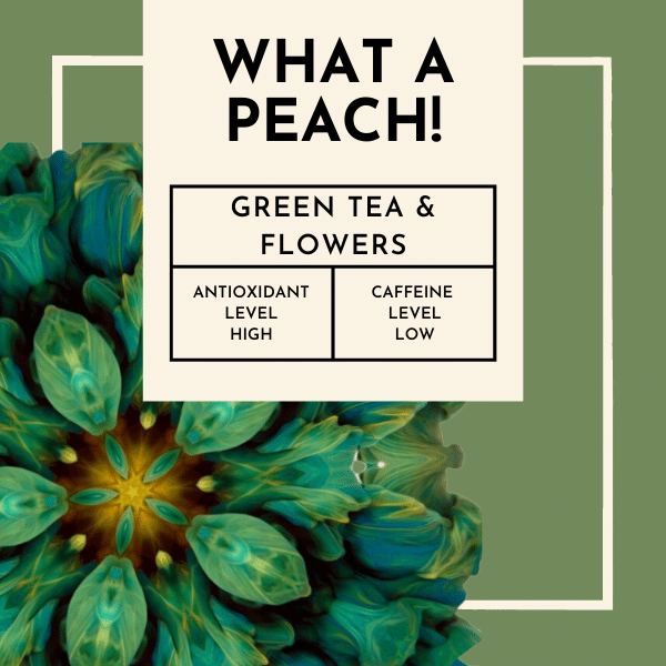 What A Peach! Tea. As you lift your cup to your lips, a tantalizing aroma of fresh peaches greets your senses, instantly putting a smile on your face. The gentle infusion of green tea leaves, carefully selected for their delicate and grassy notes, forms the perfect canvas for the luscious peach flavours to shine.