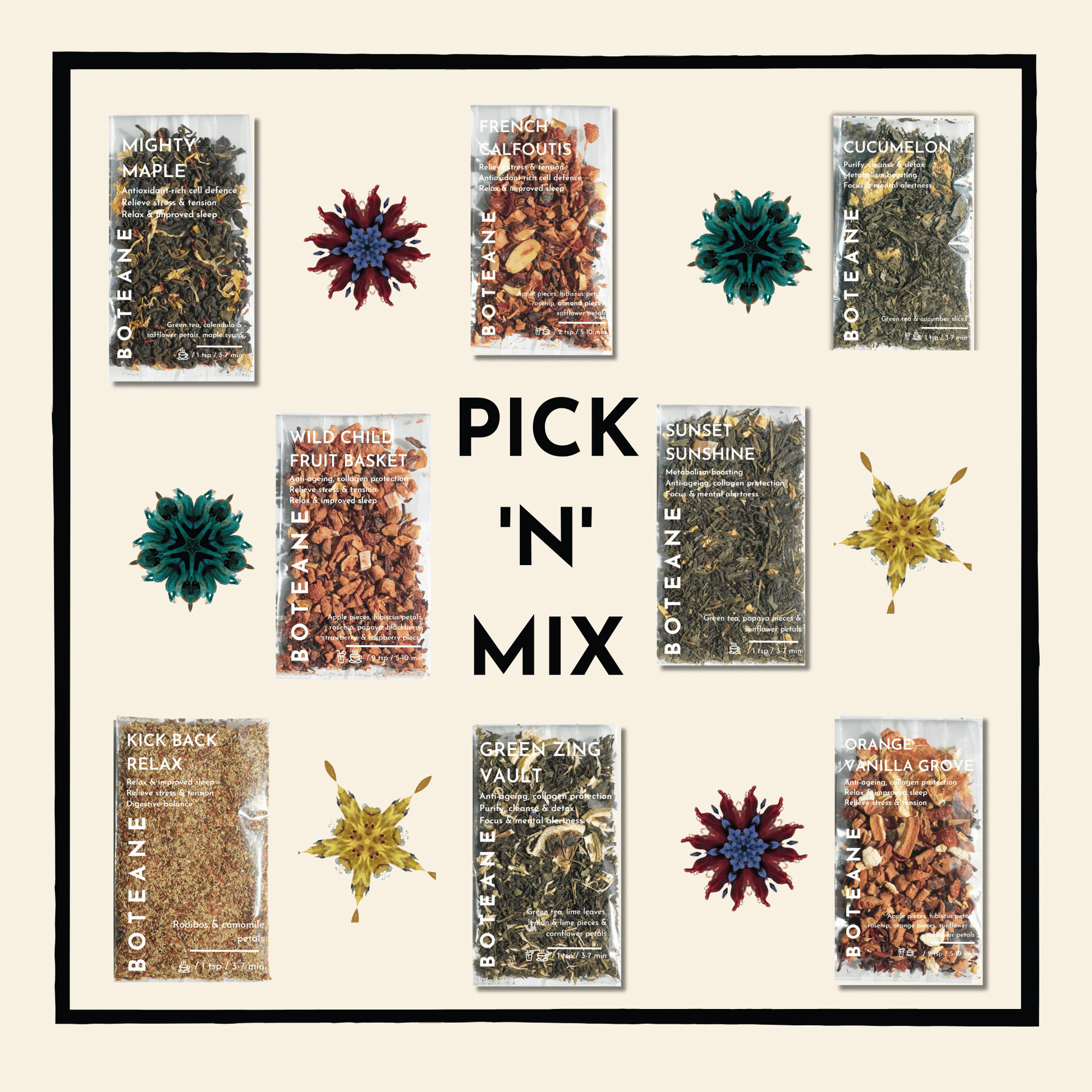 tea packets in pick n mix box