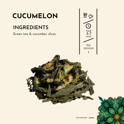 Cucumelon Tea. Imagine the juicy, sun-ripened watermelon slices on a warm day, their vibrant flavours infusing the cup with a delightful sweetness that instantly uplifts your mood. As you continue to savour this exquisite brew, a light and refreshing cucumber finish emerges, adding a subtle coolness to the overall flavour profile.