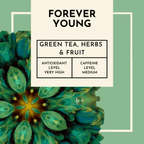 Forever Young Tea. Indulge in the vibrant flavours of Forever Young as you take your first sip. The harmonious blend of green tea and green mate creates a powerful elixir, delivering a wave of natural energy that revitalises your body from within. With every sip, you'll feel a renewed sense of vigour and vitality 
