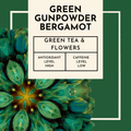 Green Gunpowder Bergamot Tea. Crafted with care, Green Gunpowder Bergamot tea combines the finest green tea leaves with the delicate beauty of cornflower petals   At the heart of this exceptional blend lies the green gunpowder tea, known for its unique appearance and smoky undertones