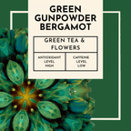 Green Gunpowder Bergamot Tea. Crafted with care, Green Gunpowder Bergamot tea combines the finest green tea leaves with the delicate beauty of cornflower petals   At the heart of this exceptional blend lies the green gunpowder tea, known for its unique appearance and smoky undertones