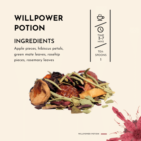 Ignite your inner strength with Willpower Potion, a tea crafted to fuel your spirit and invigorate your senses