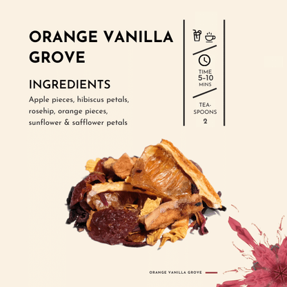 Indulge in the enchanting embrace of a sun-kissed summer afternoon with every sip of Orange Vanilla Grove tea. Immerse yourself in the essence of a flourishing orange grove as you take your first sip.
