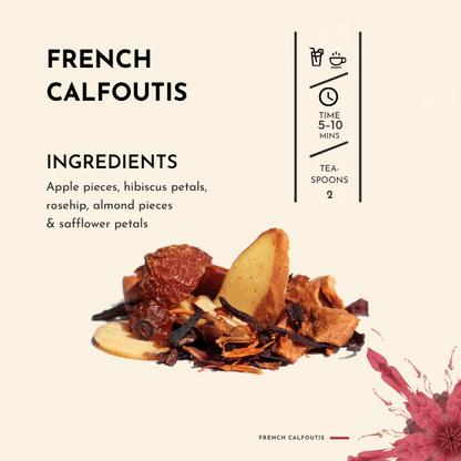 French Calfoutis Tea. Indulge in the exquisite flavours of French Clafoutis tea, a tantalizing blend inspired by the culinary wonders of France. This enchanting infusion takes you on a sensory journey through the picturesque streets of Paris