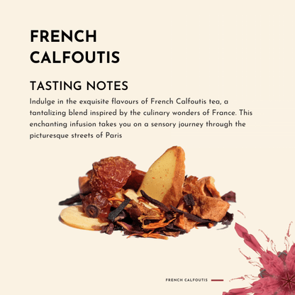 French Calfoutis Tea. Indulge in the exquisite flavours of French Clafoutis tea, a tantalizing blend inspired by the culinary wonders of France. This enchanting infusion takes you on a sensory journey through the picturesque streets of Paris