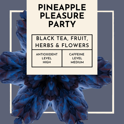 Pineapple Pleasure Party Tea. Indulge in the tropical delight of Pineapple Pleasure Party, where every sip takes you on a sensational journey to paradise. Experience the vibrant and refreshing flavour of freshly sliced pineapple captured brilliantly in each cup. 