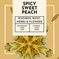 Spicy Sweet Peach Tea. Embark on a tantalising journey of flavours with Spicy Sweet Peach tea, where a harmonious blend of tingly sharp ginger and luscious sweet peach creates a captivating symphony for your taste buds
