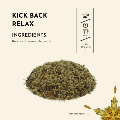 Kick Back Relax Tea. Indulge in the pure bliss of relaxation with Kick Back Relax, a tea blend designed to transport you to a state of tranquillity and serenity