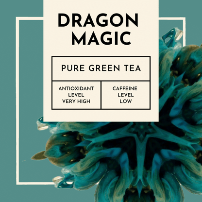 Dragon Magic Tea. This full-flavoured green tea captivates with its gentle roar of light bakery notes, delicate grassy undertones, and a subtle hint of refreshing eucalyptus. Crafted with the finest green tea leaves and delicate safflower petals, Dragon Magic is a majestic infusion that will leave you spellbound. Indulge in this mystical brew and let the magic of the dragons awaken your spirit