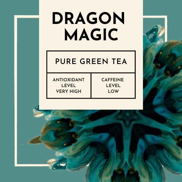 Dragon Magic Tea. This full-flavoured green tea captivates with its gentle roar of light bakery notes, delicate grassy undertones, and a subtle hint of refreshing eucalyptus. Crafted with the finest green tea leaves and delicate safflower petals, Dragon Magic is a majestic infusion that will leave you spellbound. Indulge in this mystical brew and let the magic of the dragons awaken your spirit