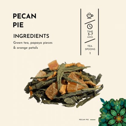 Pecan Pie Tea. Embrace the warmth and comfort of a freshly baked pecan pie without the fuss of baking. With Pecan Pie tea, every cup is a sweet escape.