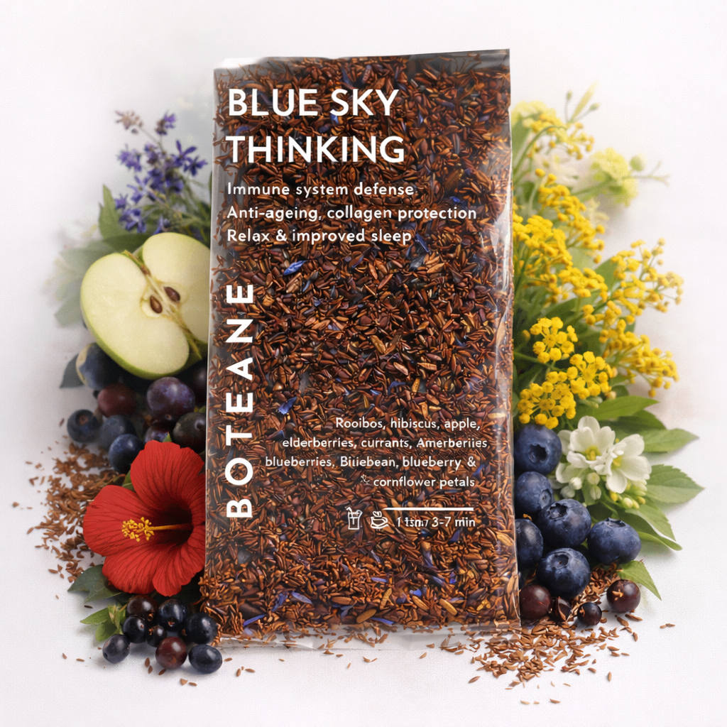 Boiteane tea package with natural elements on a white background