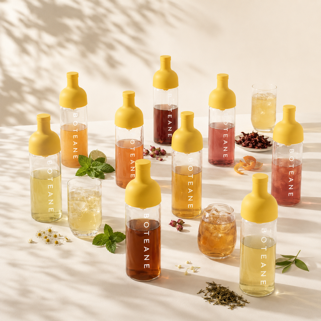 Boteane cold brew bottle filled with loose-leaf iced tea, the free gift included with the Tea Discovery Subscription