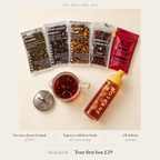 Boteane Tea Discovery Subscription Welcome Box: five curated loose leaf teas for your taste and the month outside, with the glass teapot and the iced tea cold brew bottle. First box £29, worth £65.50.
