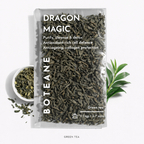 Boteane Dragon Magic Green Tea package with tea leaves and plant on a white background