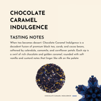 Tea blend with chocolate caramel flavor description on a beige background