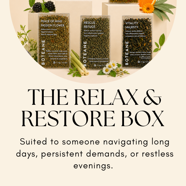 Three Boteane products on a white background with text 'The Relax & Restore Box'.