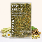 Packaged herbs labelled 'Rescue Refuge' by Boteane with ingredients displayed on a white background.
