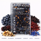 Boteane Super Boost Bilberry tea package with dried fruits on a white background