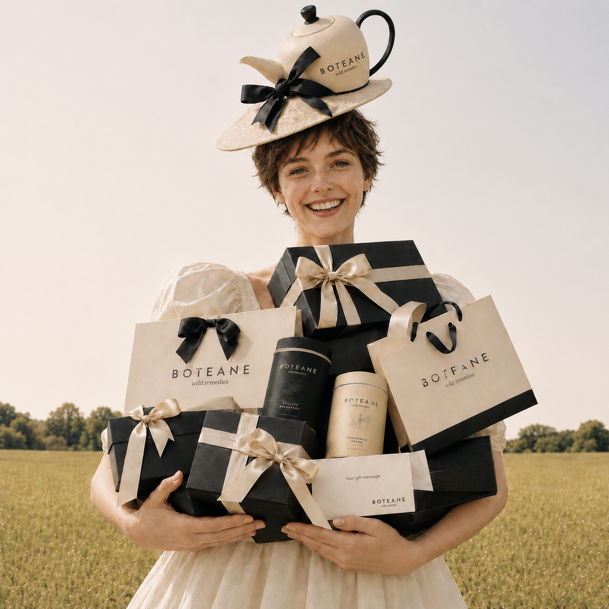 Woman holding Boteane products in a field