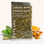 Boteane Cheeky Wink Ginkgo Mint tea package with ingredients on a white background